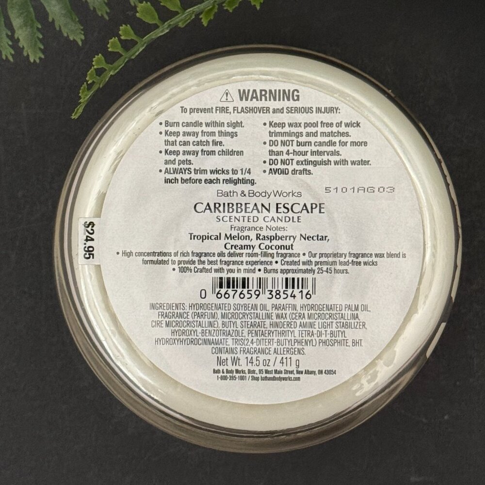 BBW Caribbean Escape Bath & Body Works 3 Wick Candle - Picture 10 of 10